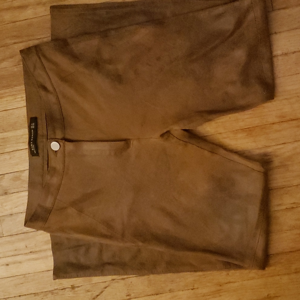 Zara Faux Suede Brown skinny Fit Pants Sz Small